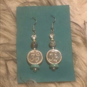 Turquoise and Silver OM Dangle Earrings